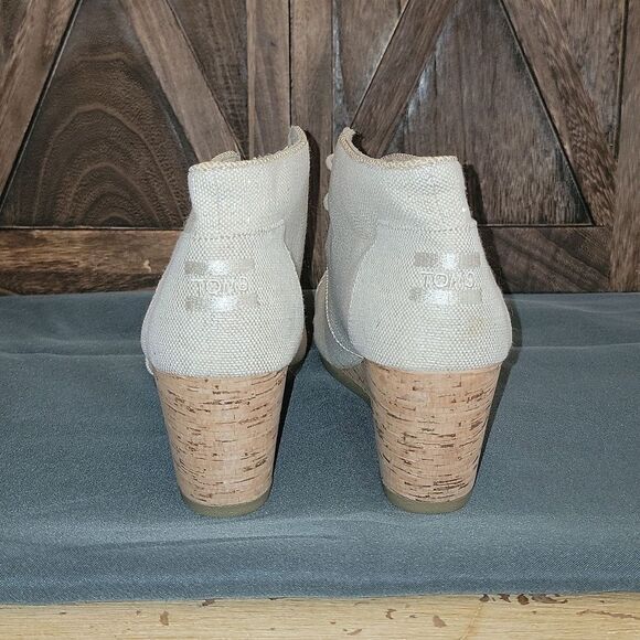 Toms Desert Wedge Booties Natural Metallic Linen 691115 Womens Size 12 - Picture 4 of 13
